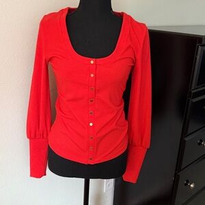 Jennifer Lopez Vibrant Red Button-Down Shirt ( orangey red)